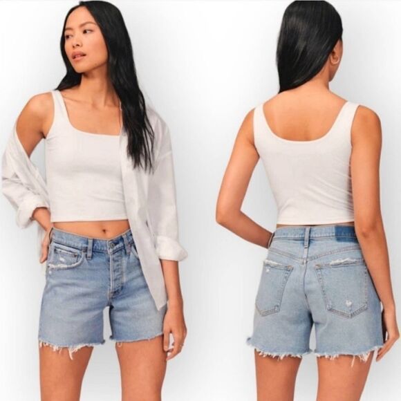 NEW ABERCROMBIE & FITCH 90s Baggy Raw Hem Low Rise Shorts- Plus Size 24 (37) - Picture 1 of 8